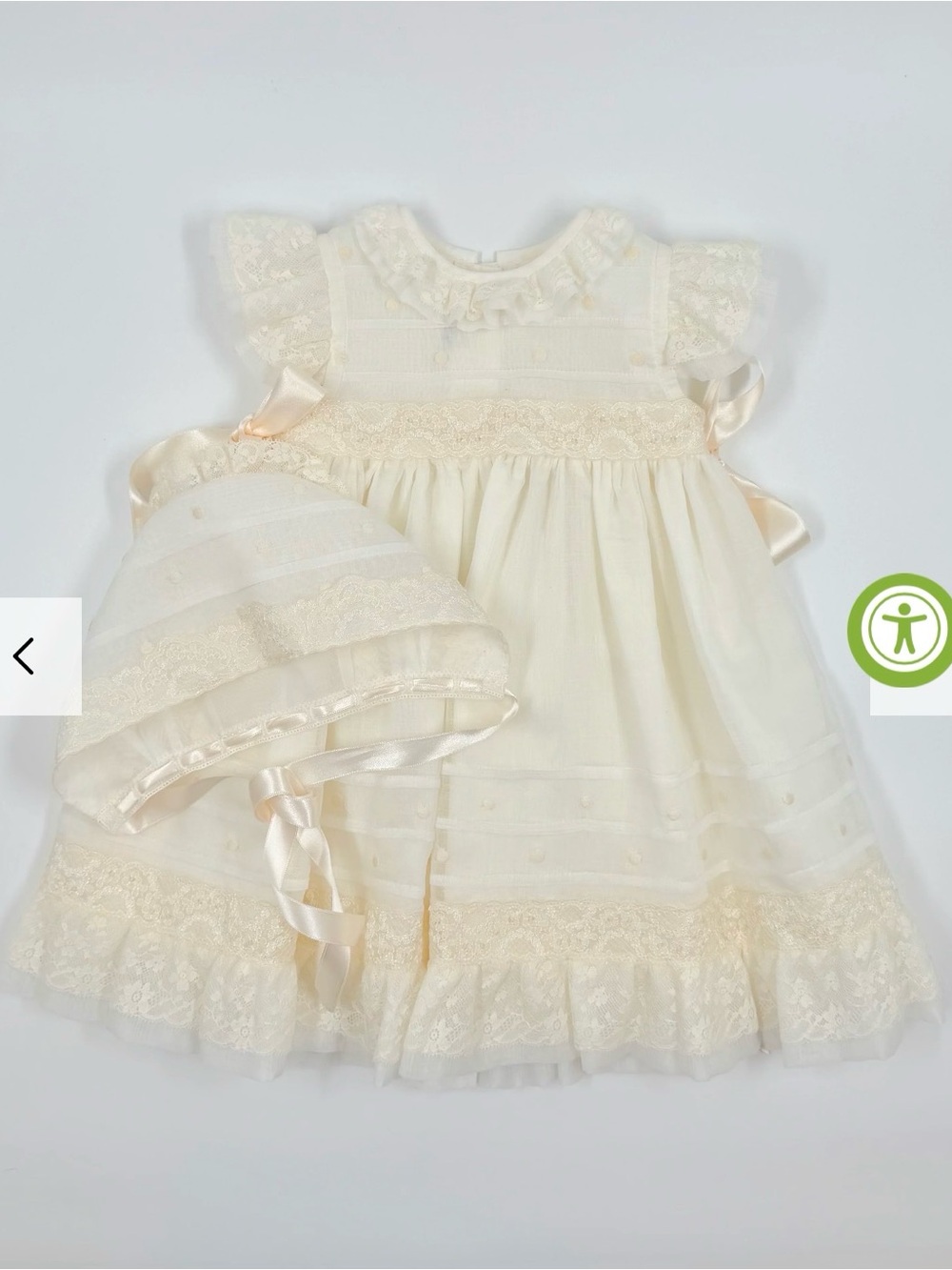 Ivory Lace Trim Baby Dress with Matching Bonnet